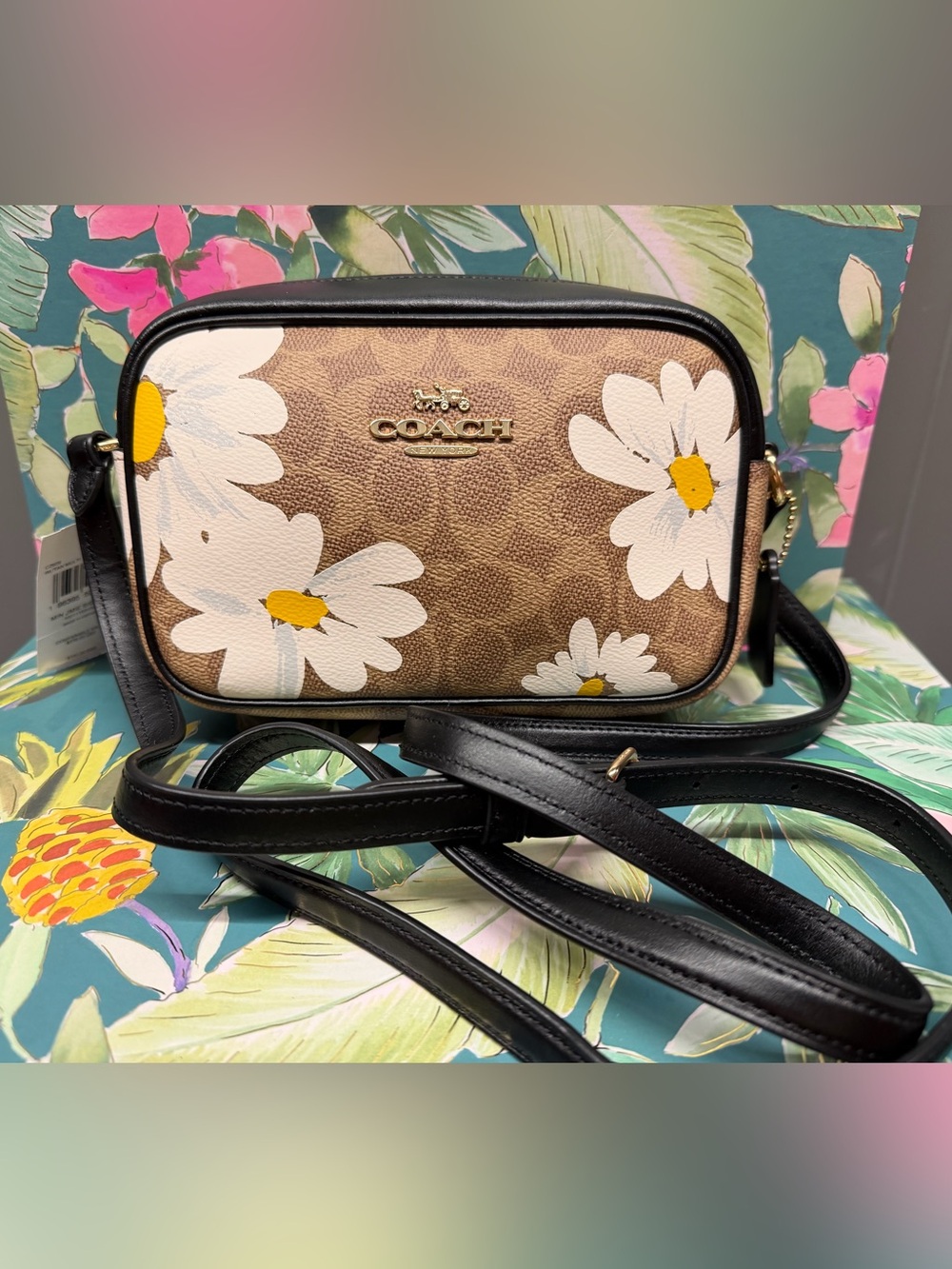 Coach Mini Jamie Camera Bag Signature Daisy Floral Crossbody NWT